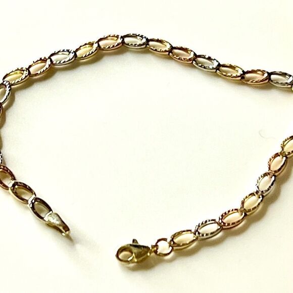 10k Tricolor Gold Open Link Bracelet - Picture 10 of 12